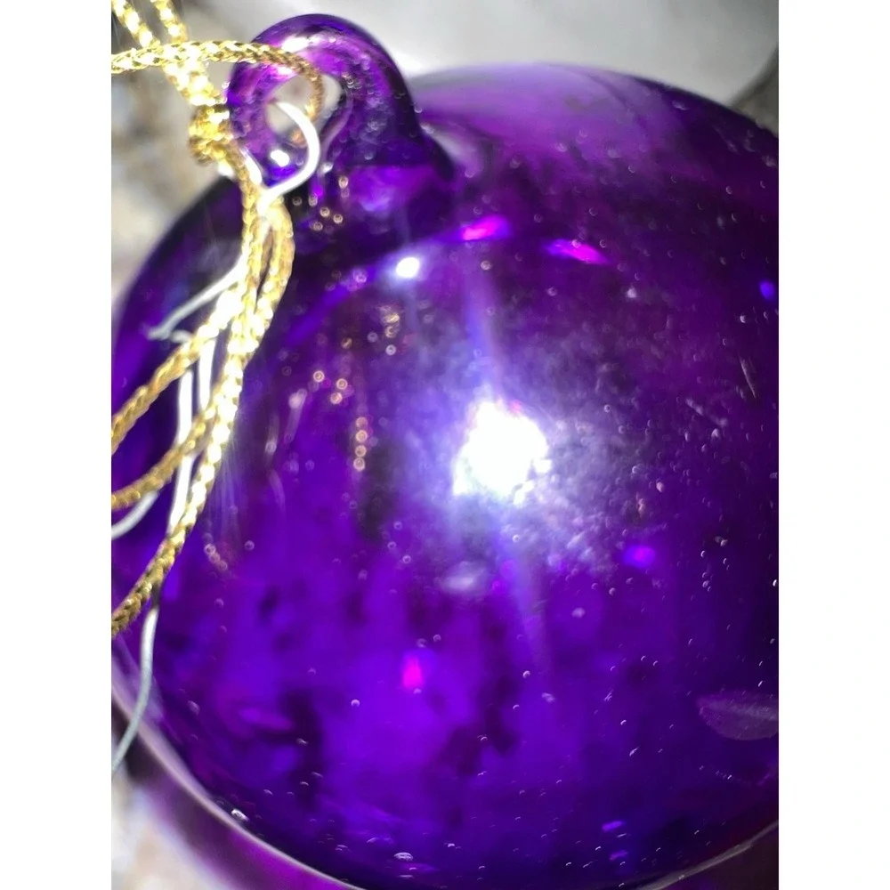Hand Blown Purple Etched‎ Art Glass Ornament Snowflake Teardrop Christmas Decor